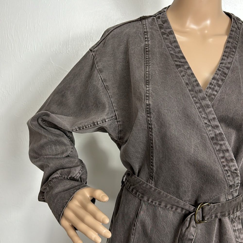 Young Fabulous & Broke Washed Gray Denim Wrap Mini Dress - Picture 4 of 16